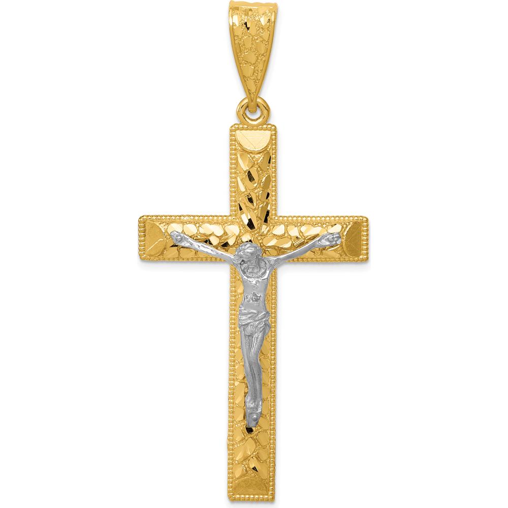 14K Two-Tone Diamond-Cut Crucifix Pendant - Solid Gold Faith Pendant with Polished Finish by Oro Pregiato
