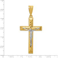 14K Two-Tone Diamond-Cut Crucifix Pendant - Solid Gold Faith Pendant with Polished Finish by Oro Pregiato