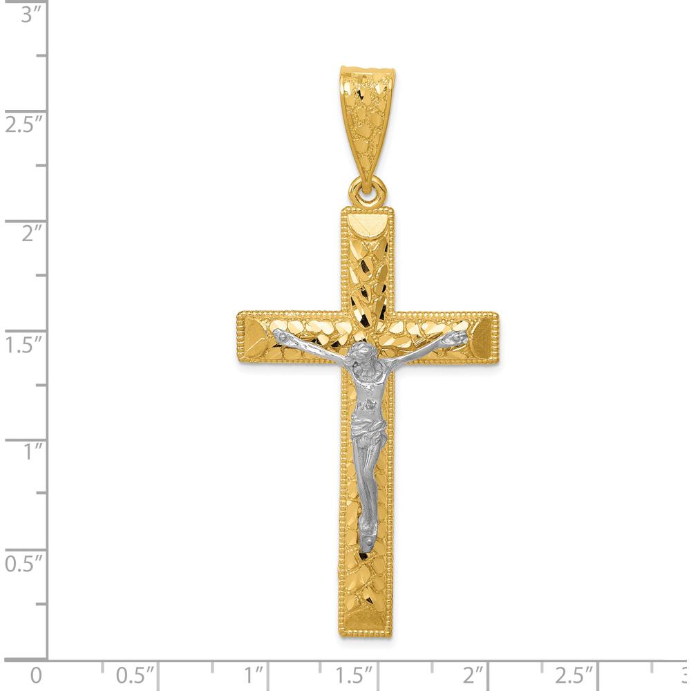 14K Two-Tone Diamond-Cut Crucifix Pendant - Solid Gold Faith Pendant with Polished Finish by Oro Pregiato