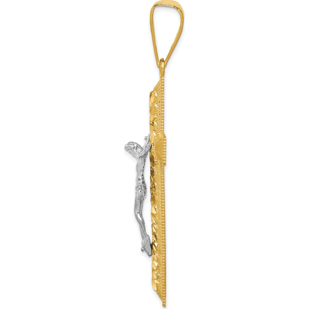 14K Two-Tone Diamond-Cut Crucifix Pendant - Solid Gold Faith Pendant with Polished Finish by Oro Pregiato