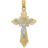 14K Two-Tone Diamond-Cut Crucifix Pendant with Gold Rays by Oro Pregiato