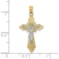 14K Two-Tone Diamond-Cut Crucifix Pendant with Gold Rays by Oro Pregiato