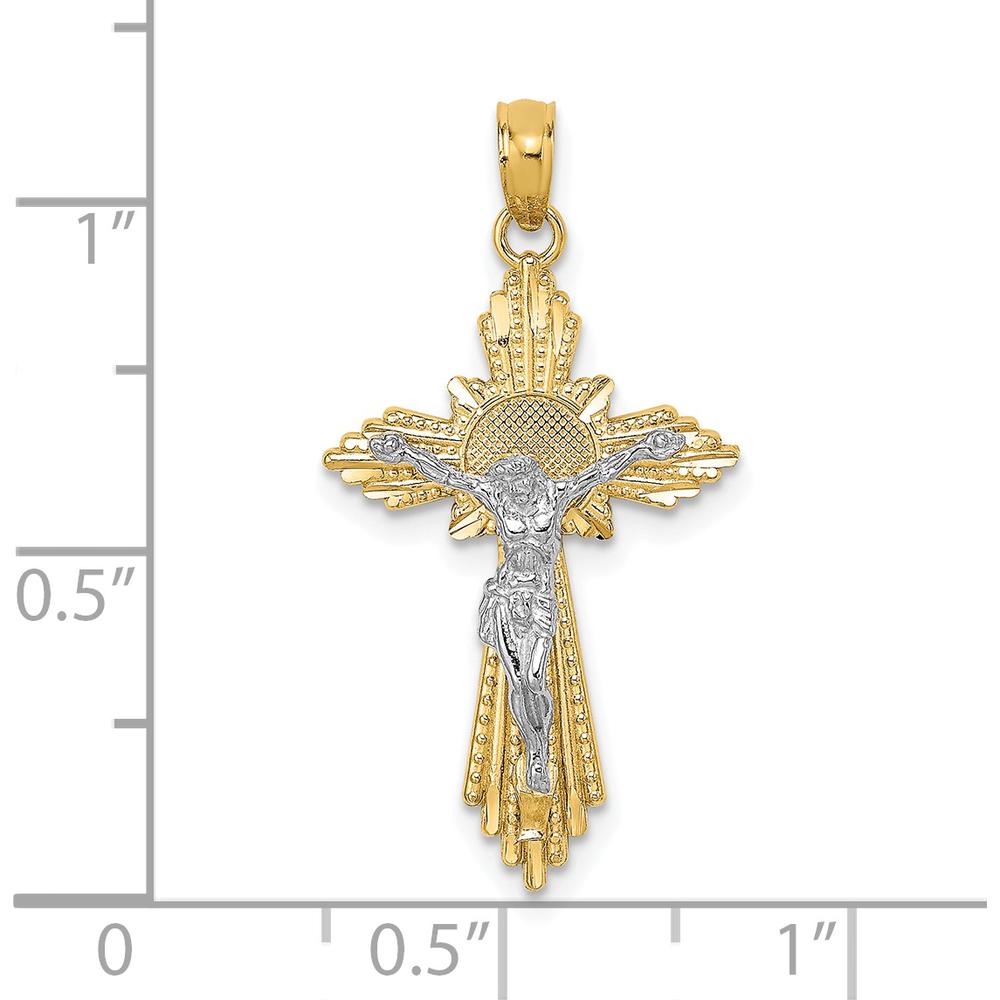 14K Two-Tone Diamond-Cut Crucifix Pendant with Gold Rays by Oro Pregiato