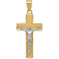 14K Two-Tone Diamond-cut Crucifix Pendant with Polished and Textured Finish - 36mm Length by Oro Pregiato