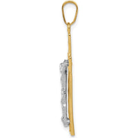 14K Two-Tone Diamond-cut Crucifix Pendant with Polished and Textured Finish - 36mm Length by Oro Pregiato