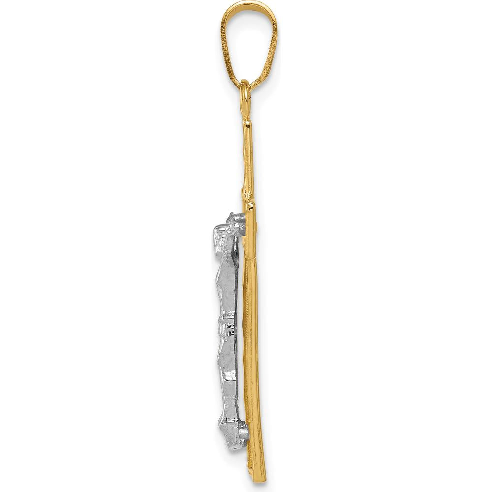 14K Two-Tone Diamond-cut Crucifix Pendant with Polished and Textured Finish - 36mm Length by Oro Pregiato