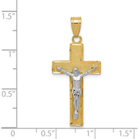 14K Two-Tone Diamond-cut Crucifix Pendant with Polished and Textured Finish - 36mm Length by Oro Pregiato