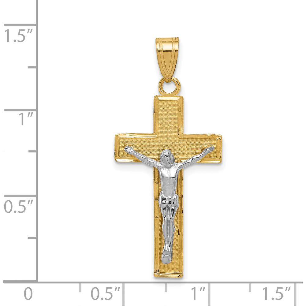14K Two-Tone Diamond-cut Crucifix Pendant with Polished and Textured Finish - 36mm Length by Oro Pregiato