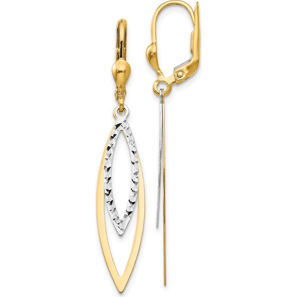 14K Two-Tone Diamond-Cut Drop Leverback Earrings - 49mm Length by 0