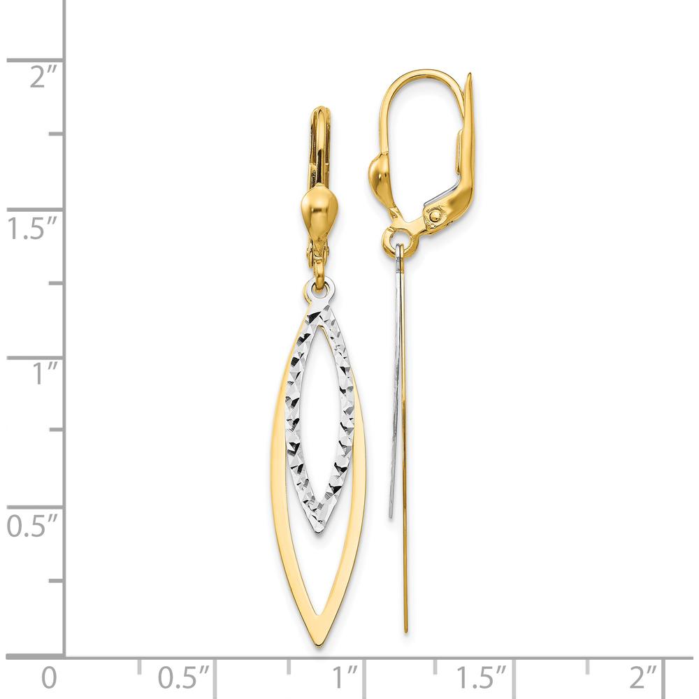 14K Two-Tone Diamond-Cut Drop Leverback Earrings - 49mm Length by 0