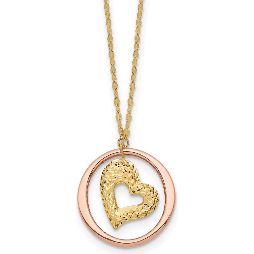 14K Two-Tone Diamond-Cut Heart Pendant Necklace with Fancy Chain by 0