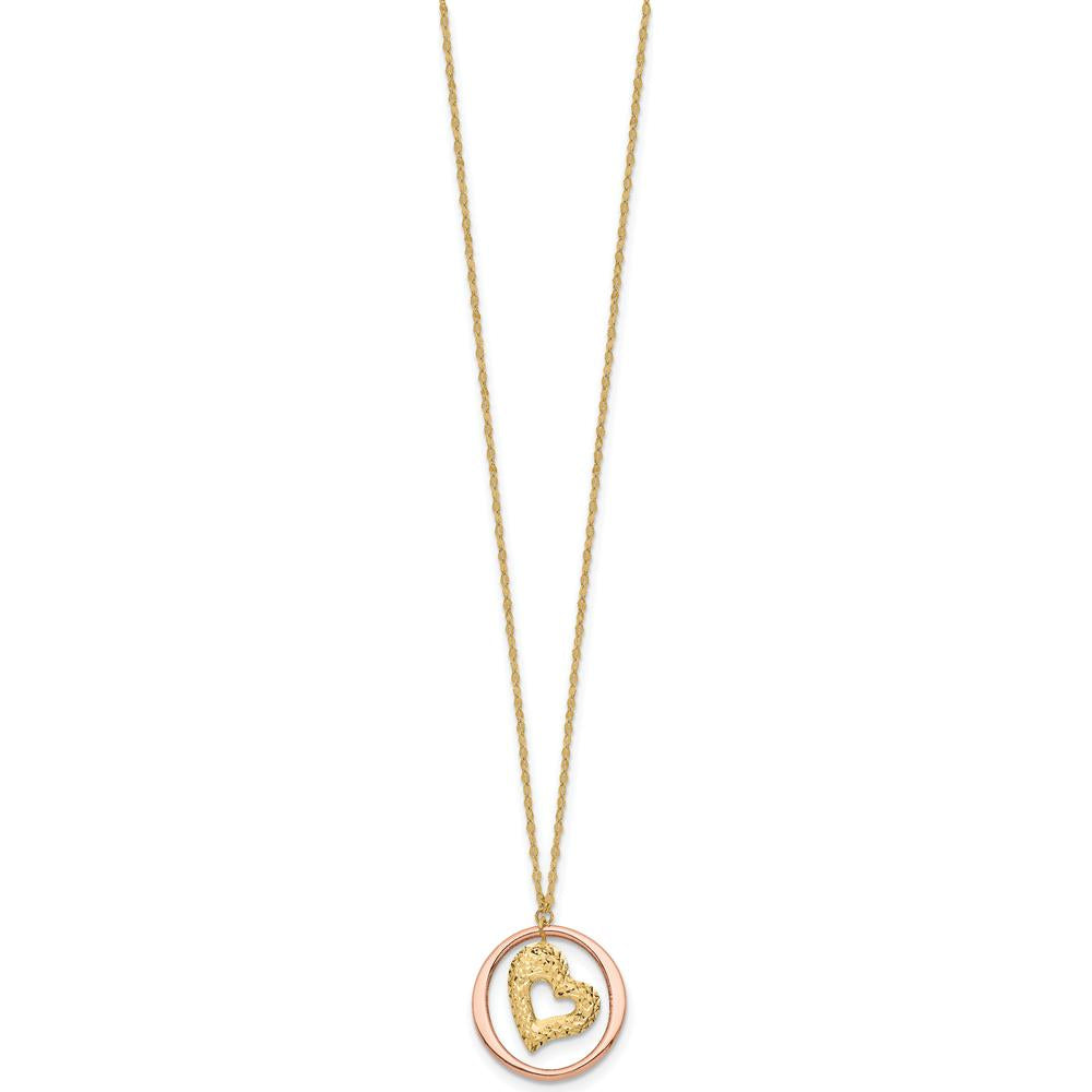 14K Two-Tone Diamond-Cut Heart Pendant Necklace with Fancy Chain by 0