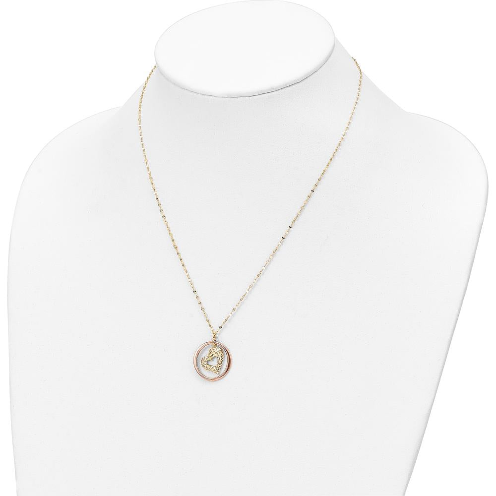 14K Two-Tone Diamond-Cut Heart Pendant Necklace with Fancy Chain by 0