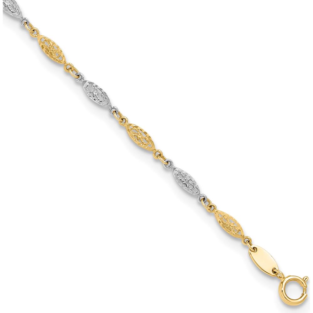 14K Two-Tone Diamond-cut Infinity Link Anklet - 9" + 1" Extender