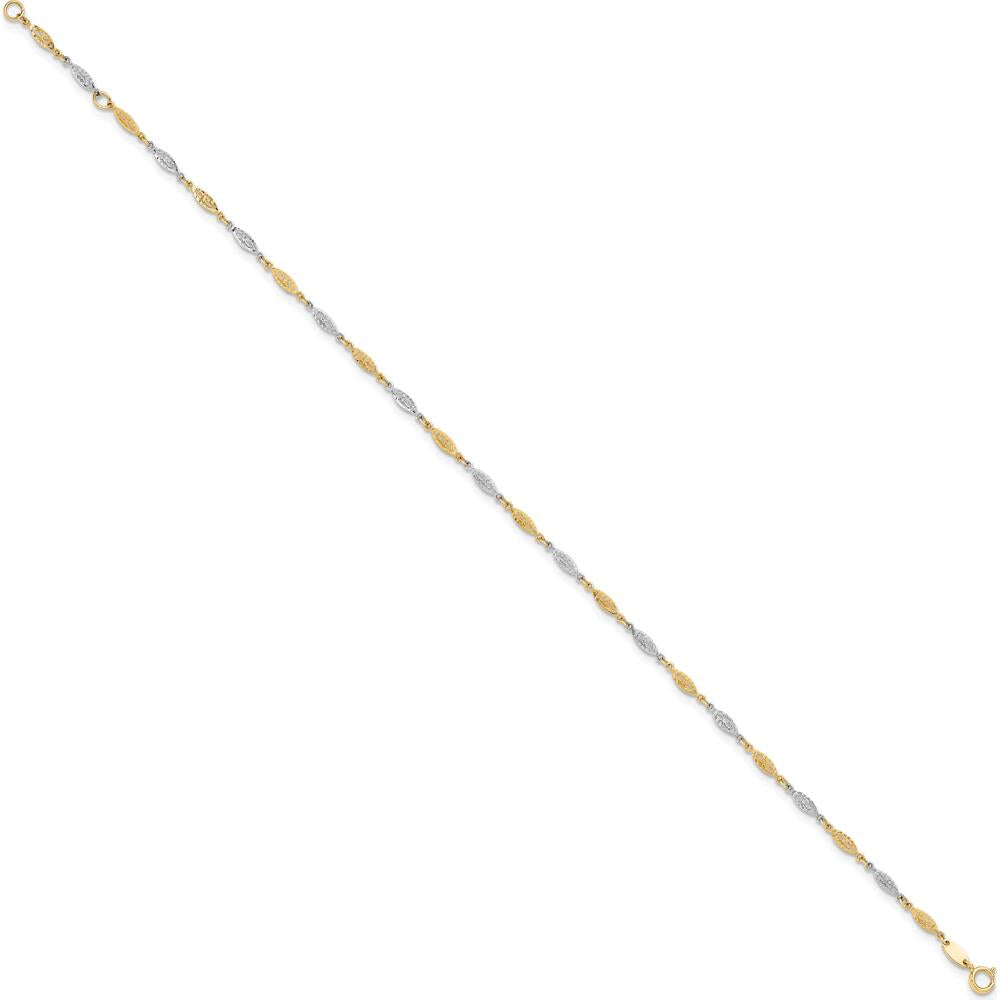 14K Two-Tone Diamond-cut Infinity Link Anklet - 9" + 1" Extender