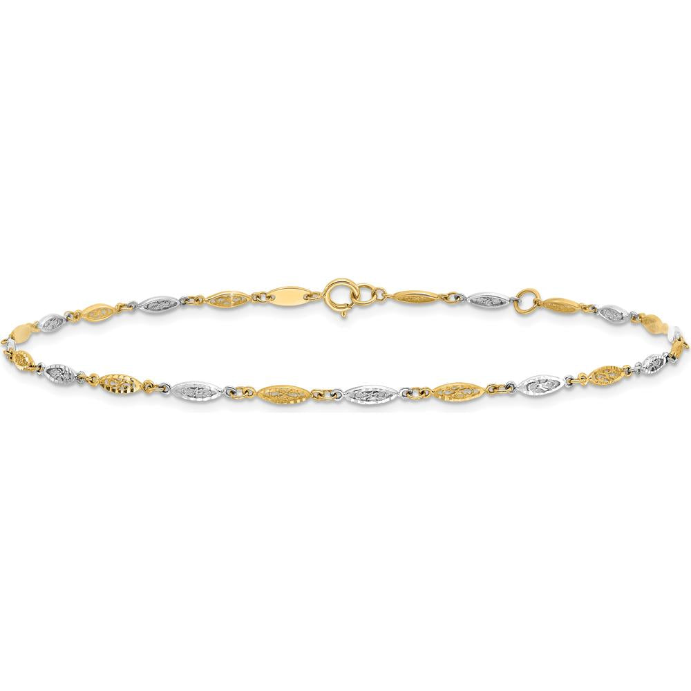 14K Two-Tone Diamond-cut Infinity Link Anklet - 9" + 1" Extender