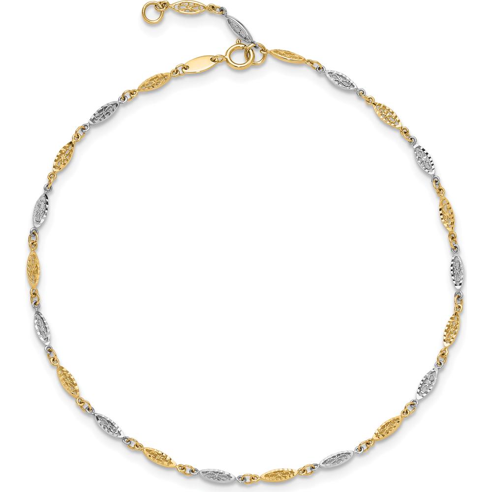 14K Two-Tone Diamond-cut Infinity Link Anklet - 9" + 1" Extender