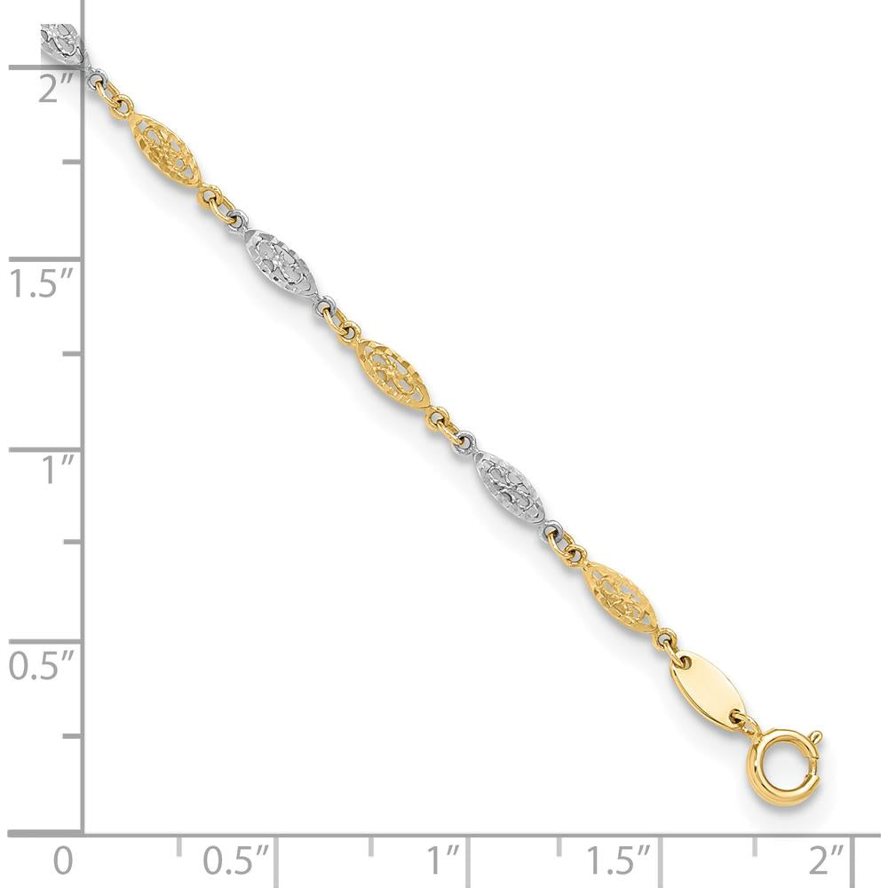 14K Two-Tone Diamond-cut Infinity Link Anklet - 9" + 1" Extender