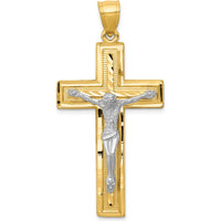 14K Two-Tone Diamond-cut Latin Crucifix Pendant - 47mm Length by Oro Pregiato