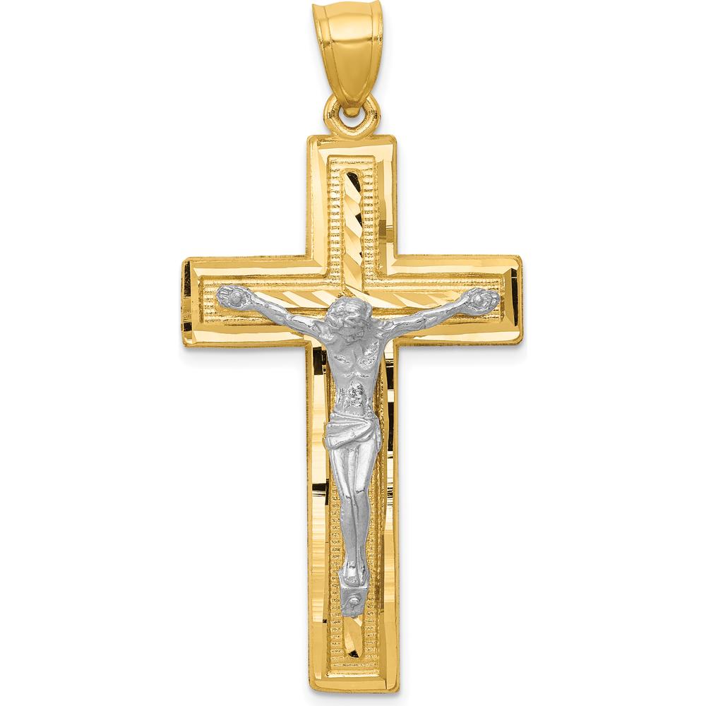 14K Two-Tone Diamond-cut Latin Crucifix Pendant - 47mm Length by Oro Pregiato