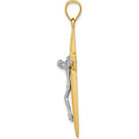 14K Two-Tone Diamond-cut Latin Crucifix Pendant - 47mm Length by Oro Pregiato