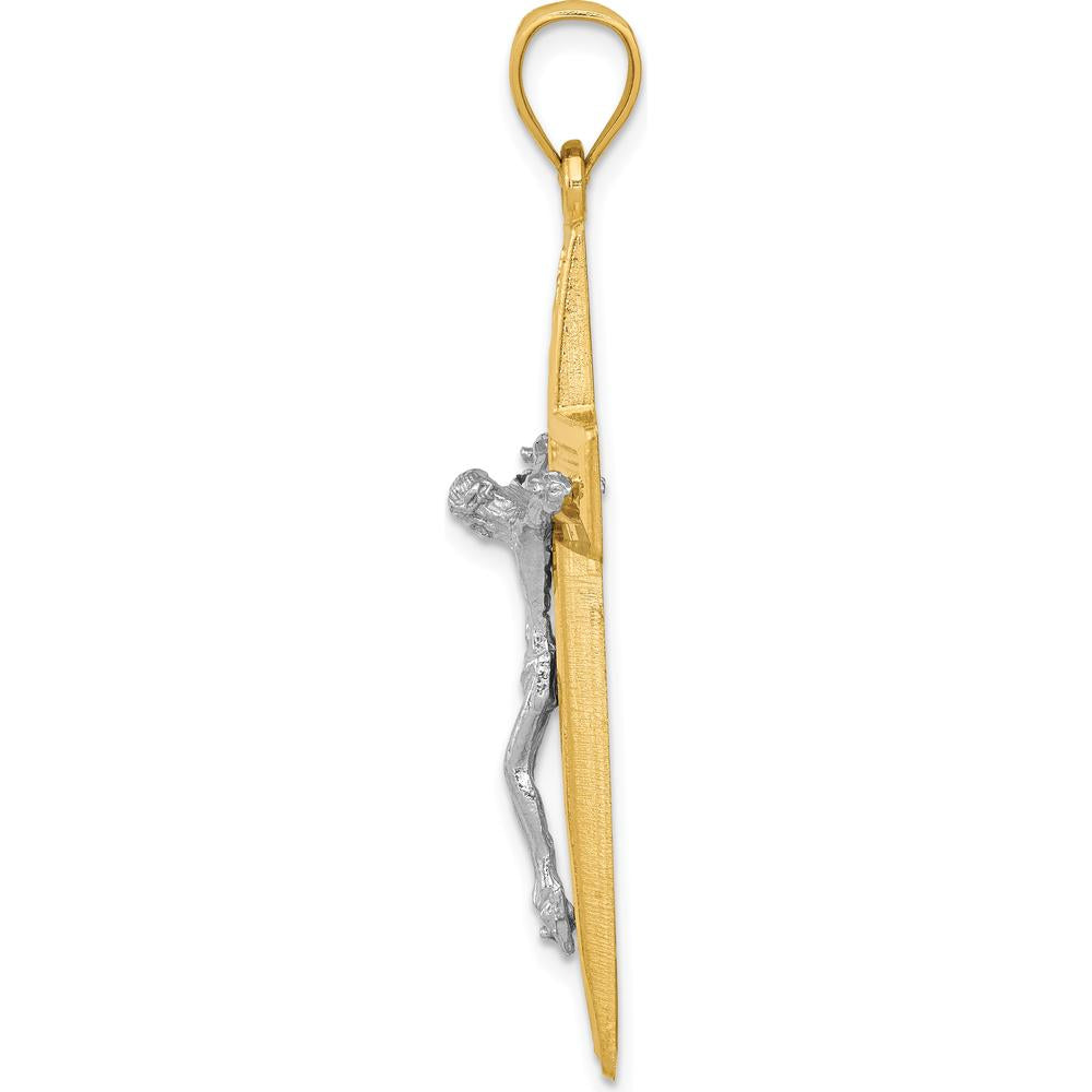 14K Two-Tone Diamond-cut Latin Crucifix Pendant - 47mm Length by Oro Pregiato