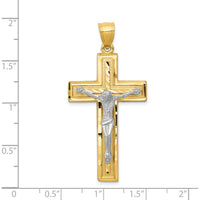 14K Two-Tone Diamond-cut Latin Crucifix Pendant - 47mm Length by Oro Pregiato
