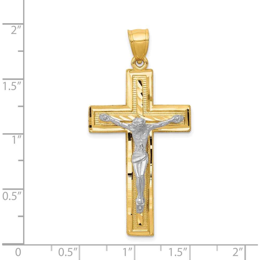 14K Two-Tone Diamond-cut Latin Crucifix Pendant - 47mm Length by Oro Pregiato