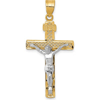 14K Two-Tone Diamond-cut Lattice Cross with Crucifix Pendant - 42mm by Oro Pregiato
