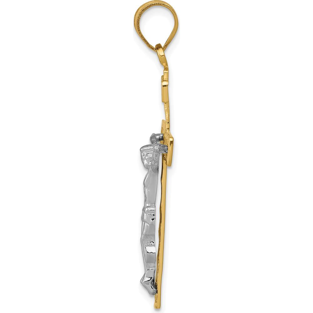 14K Two-Tone Diamond-cut Lattice Cross with Crucifix Pendant - 42mm by Oro Pregiato