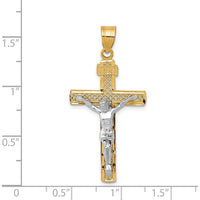 14K Two-Tone Diamond-cut Lattice Cross with Crucifix Pendant - 42mm by Oro Pregiato