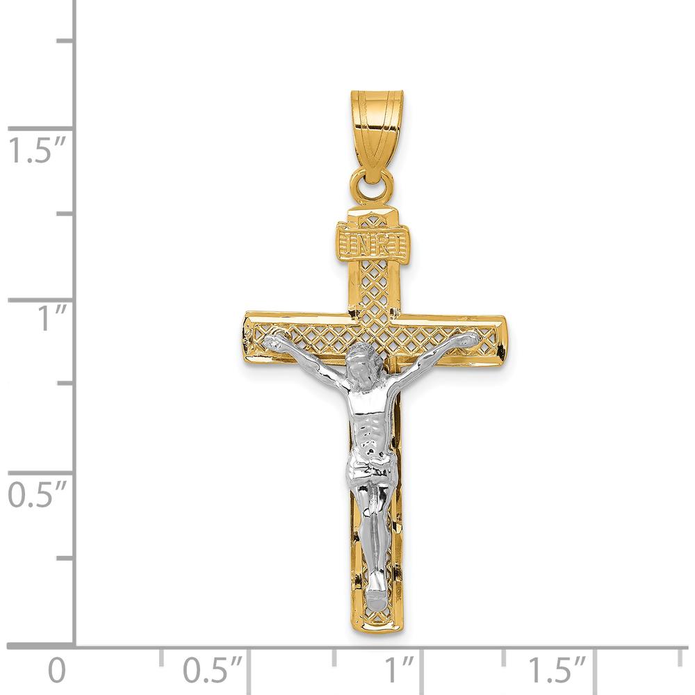 14K Two-Tone Diamond-cut Lattice Cross with Crucifix Pendant - 42mm by Oro Pregiato