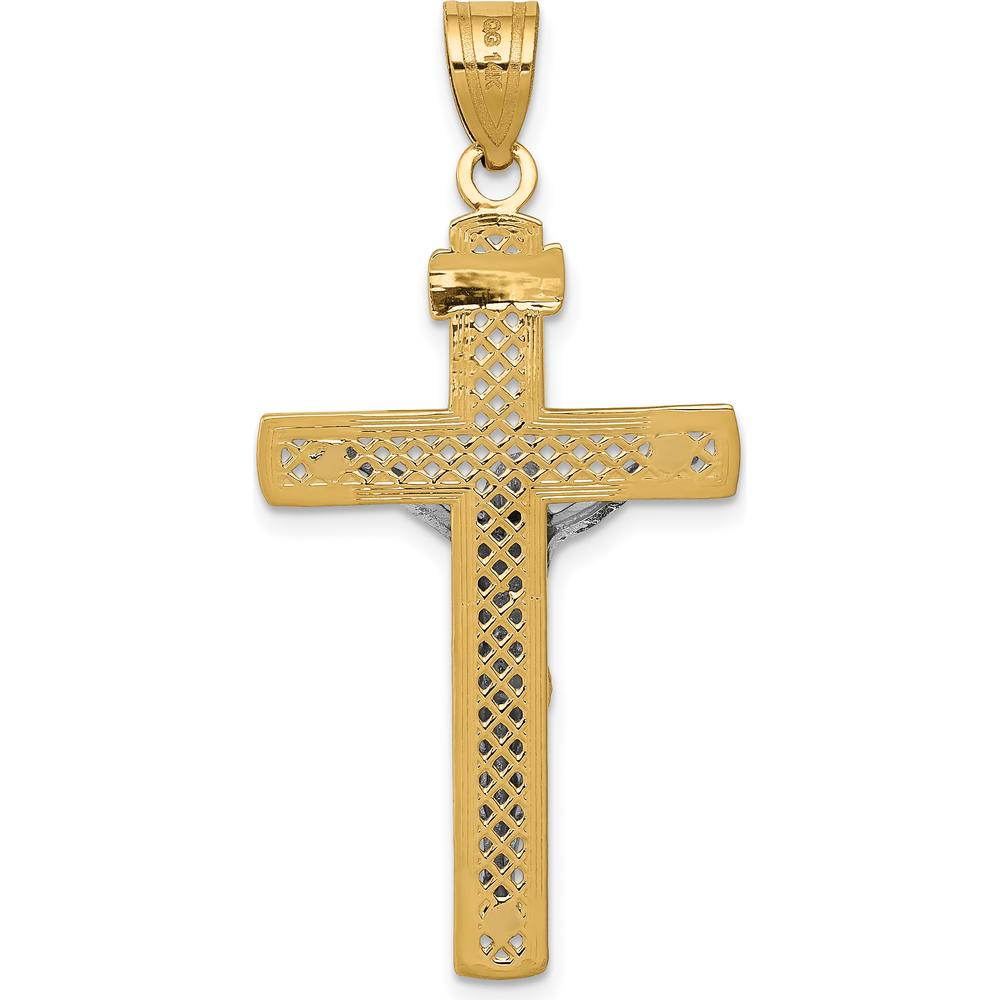 14K Two-Tone Diamond-cut Lattice Cross with Crucifix Pendant - 42mm by Oro Pregiato