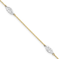 14K Two-Tone Diamond-cut Leaf 4-Station Anklet with 1" Extender - 10" Total Length