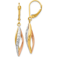 14K Two-Tone Diamond-Cut Leverback Drop Earrings with Rhodium Accents - 39mm Length by 0