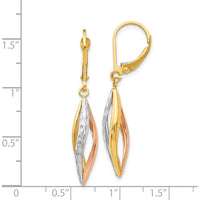 14K Two-Tone Diamond-Cut Leverback Drop Earrings with Rhodium Accents - 39mm Length by 0