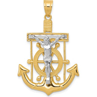 14K Two-Tone Diamond-cut Mariners Crucifix Pendant - 43mm Length, 27mm Width by Oro Pregiato