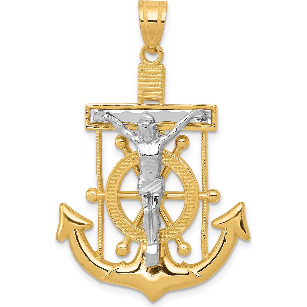 14K Two-Tone Diamond-cut Mariners Crucifix Pendant - 43mm Length, 27mm Width by Oro Pregiato