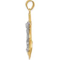 14K Two-Tone Diamond-cut Mariners Crucifix Pendant - 43mm Length, 27mm Width by Oro Pregiato