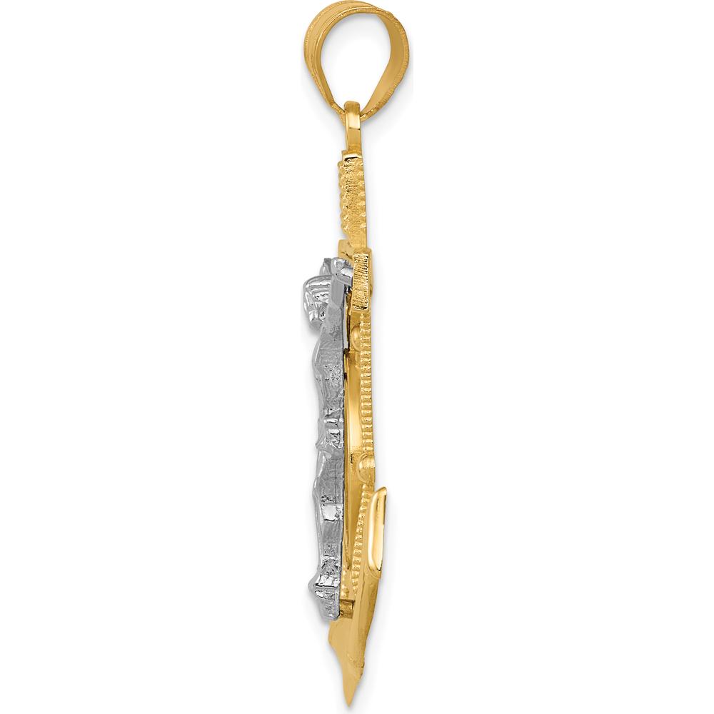 14K Two-Tone Diamond-cut Mariners Crucifix Pendant - 43mm Length, 27mm Width by Oro Pregiato