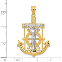 14K Two-Tone Diamond-cut Mariners Crucifix Pendant - 43mm Length, 27mm Width by Oro Pregiato