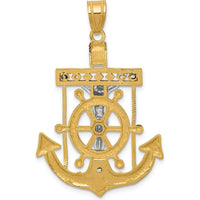 14K Two-Tone Diamond-cut Mariners Crucifix Pendant - 43mm Length, 27mm Width by Oro Pregiato