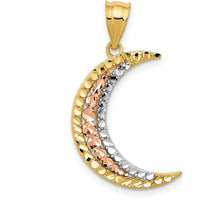 14K Two-Tone Diamond-Cut Moon Pendant - Polished Rhodium Accents by Oro Pregiato
