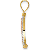 14K Two-Tone Diamond-Cut Moon Pendant - Polished Rhodium Accents by Oro Pregiato