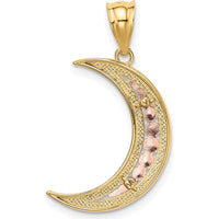 14K Two-Tone Diamond-Cut Moon Pendant - Polished Rhodium Accents by Oro Pregiato