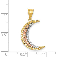 14K Two-Tone Diamond-Cut Moon Pendant - Polished Rhodium Accents by Oro Pregiato
