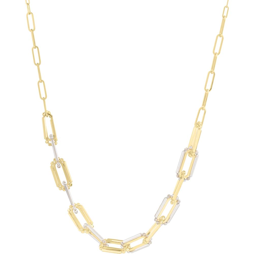 14K Two-Tone Diamond-Cut Pallina Paperclip Necklace - 18" Length by Orozza Fine Jewelry