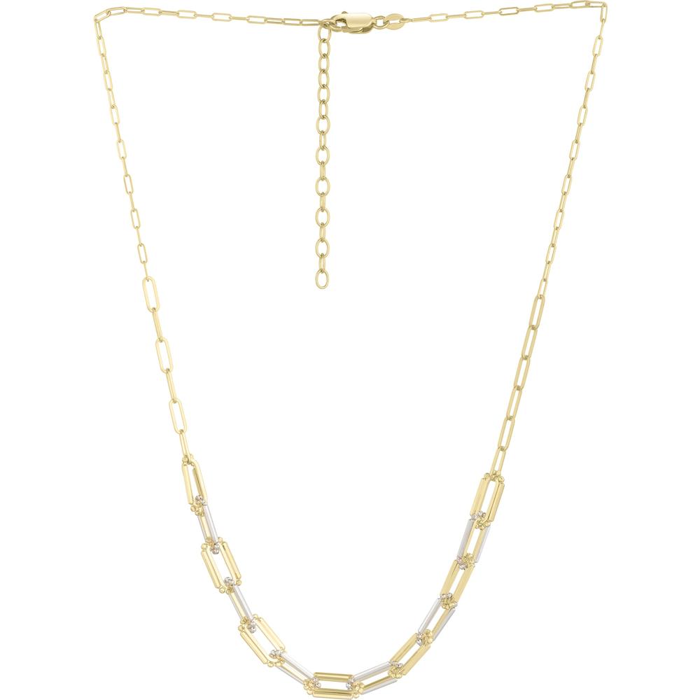 14K Two-Tone Diamond-Cut Pallina Paperclip Necklace - 18" Length by Orozza Fine Jewelry