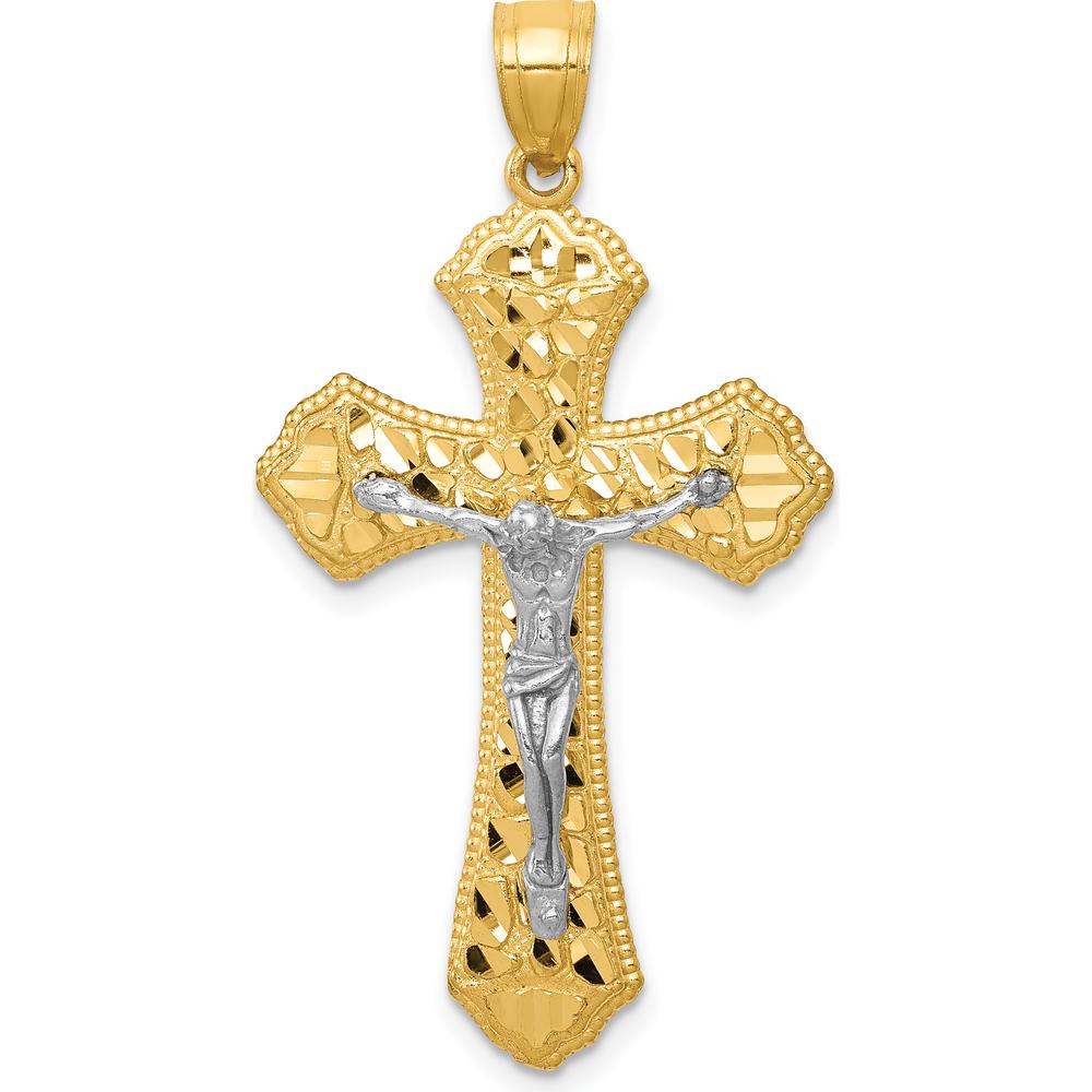 14K Two-Tone Diamond-Cut Passion Crucifix Pendant - 41mm Length by Oro Pregiato