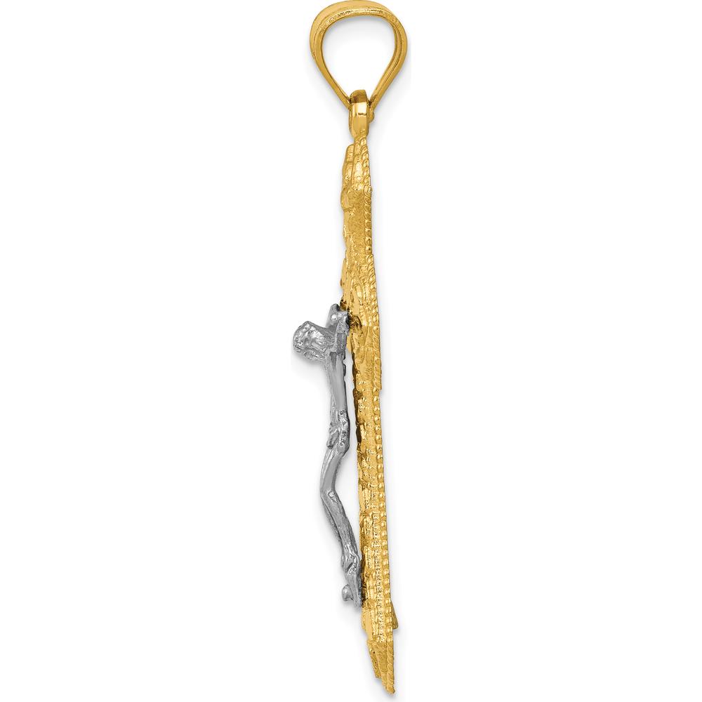 14K Two-Tone Diamond-Cut Passion Crucifix Pendant - 41mm Length by Oro Pregiato